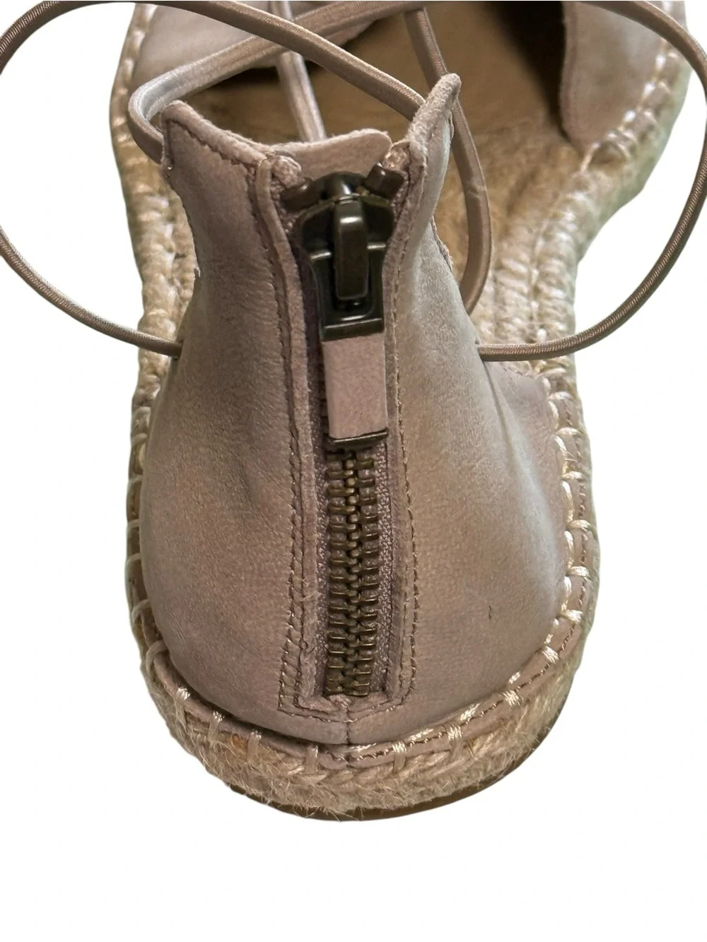 Eileen Fisher Lace-Up Espadrille Flats Taupe Leather 8.5